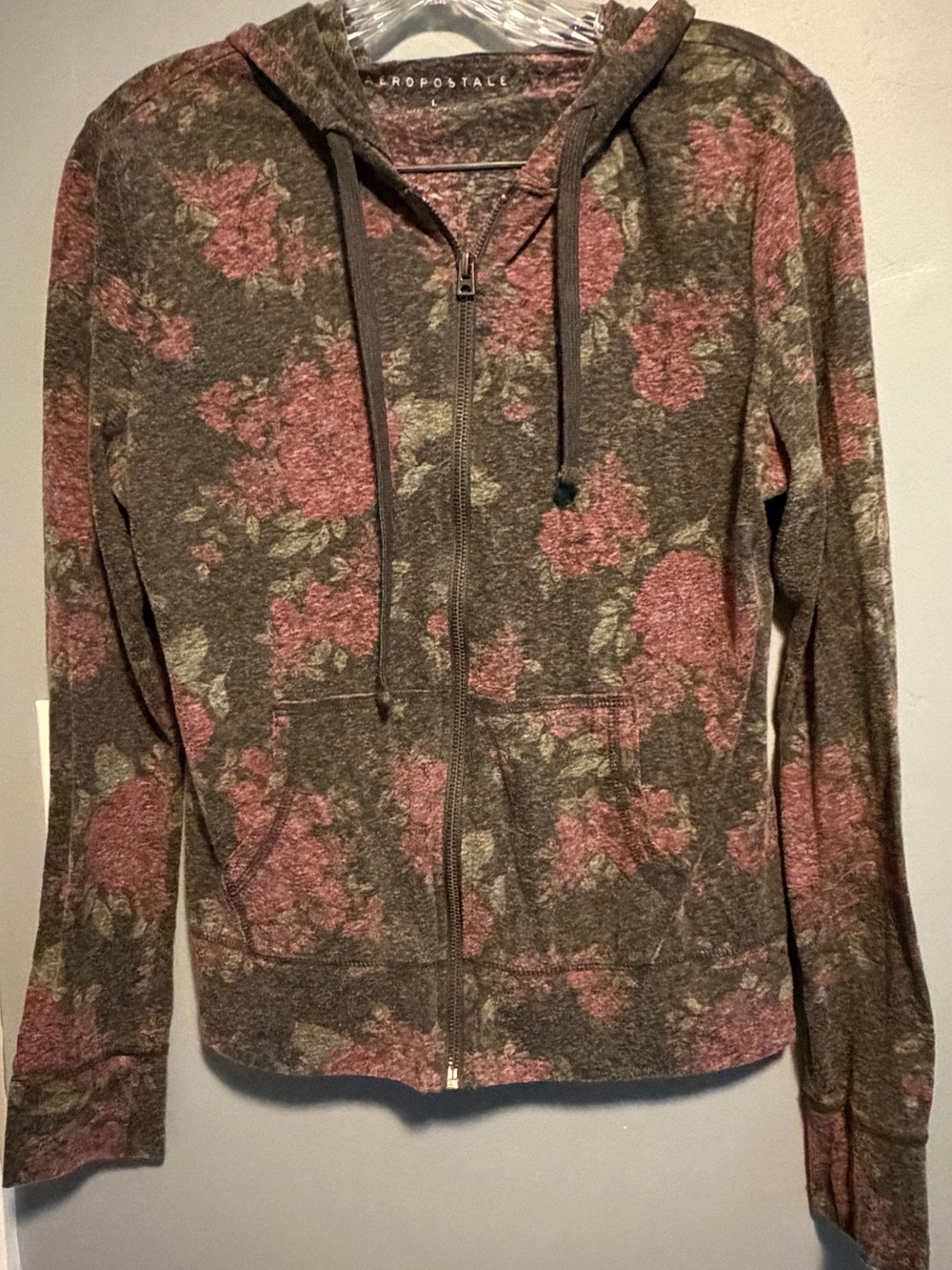 Aeropostale Olive Green Hoodie with Pink Floral Print